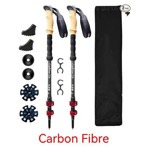 2pcs Carbon Fiber Collapsible Telescopic Trekking Poles: Lightweight Hiking and Climbing Sticks