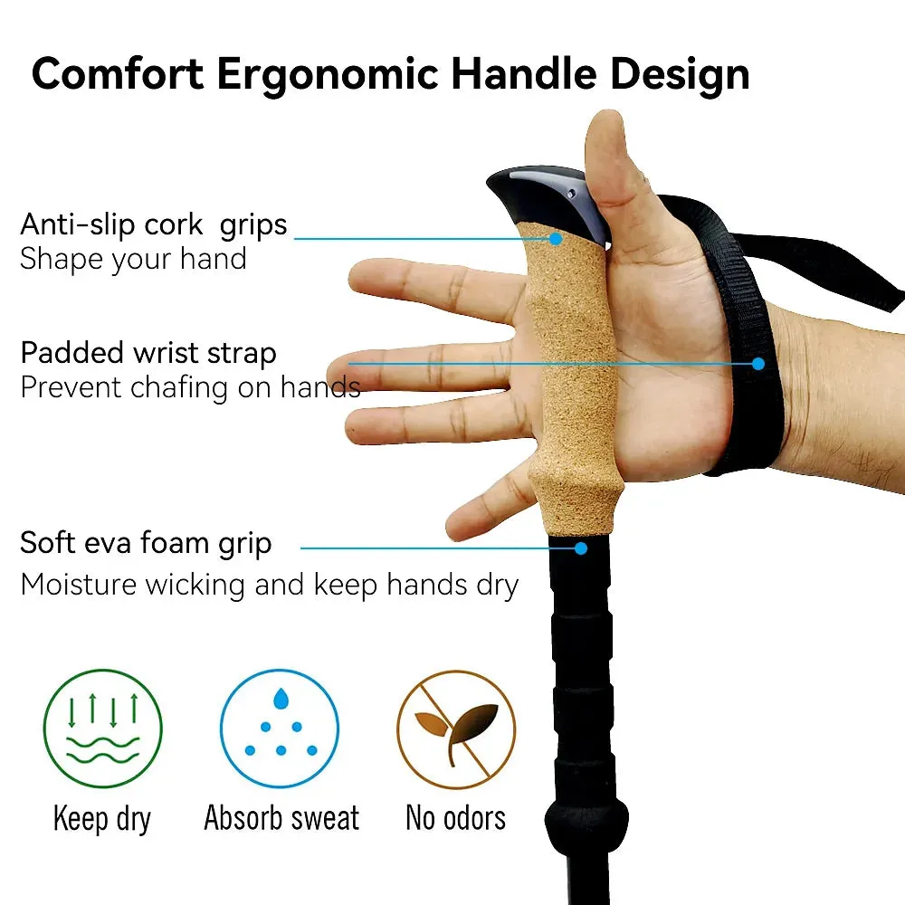2pcs Carbon Fiber Collapsible Telescopic Trekking Poles: Lightweight Hiking and Climbing Sticks