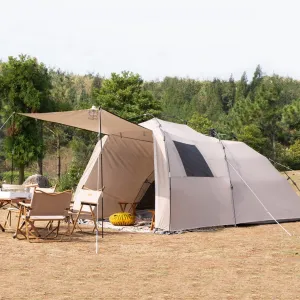 3-4 Person Tents for Camping Family Tent Canopy,Tent Outdoor Portable for BBQ,Camping,3 Large Mesh Windows Ventilation Waterproof Pop Up Large Tent (Color : Light Brown)
