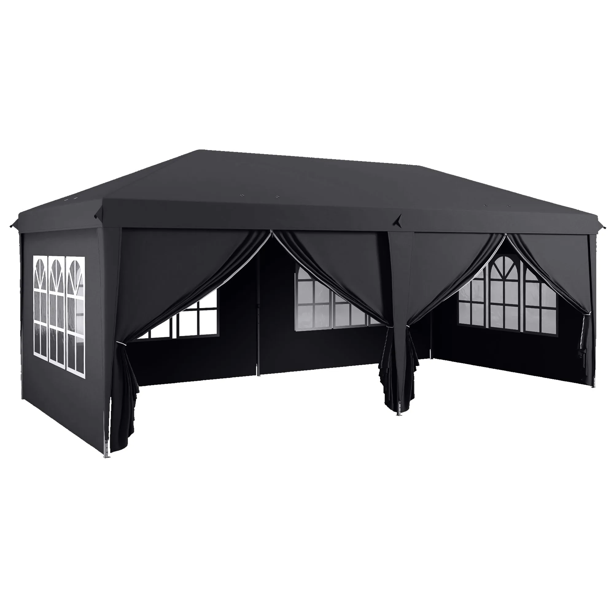 3 x 6 m Garden Pop Up Gazebo, Wedding Party Tent Marquee, Water Resistant Awning Canopy with Sidewalls, Windows, Carry Bag, Grey