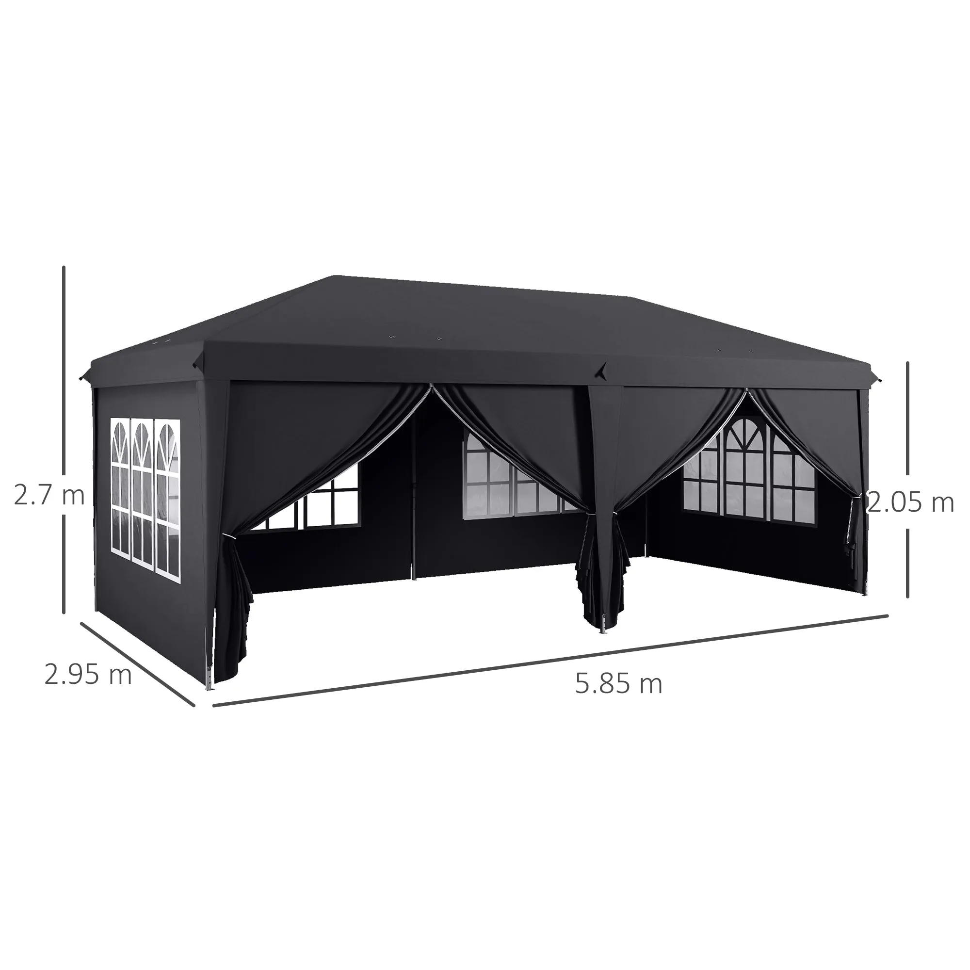 3 x 6 m Garden Pop Up Gazebo, Wedding Party Tent Marquee, Water Resistant Awning Canopy with Sidewalls, Windows, Carry Bag, Grey