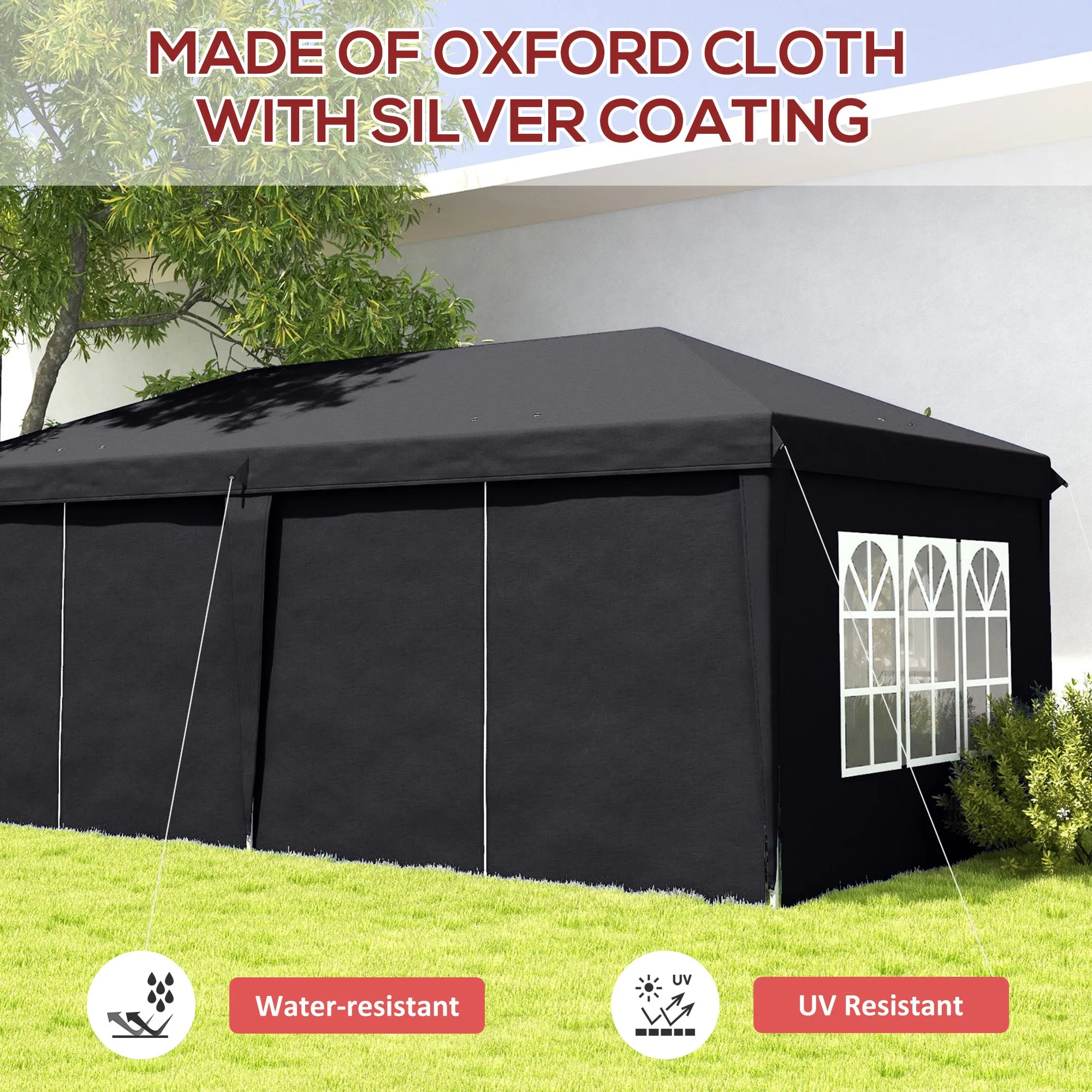3 x 6 m Garden Pop Up Gazebo, Wedding Party Tent Marquee, Water Resistant Awning Canopy with Sidewalls, Windows, Carry Bag, Grey