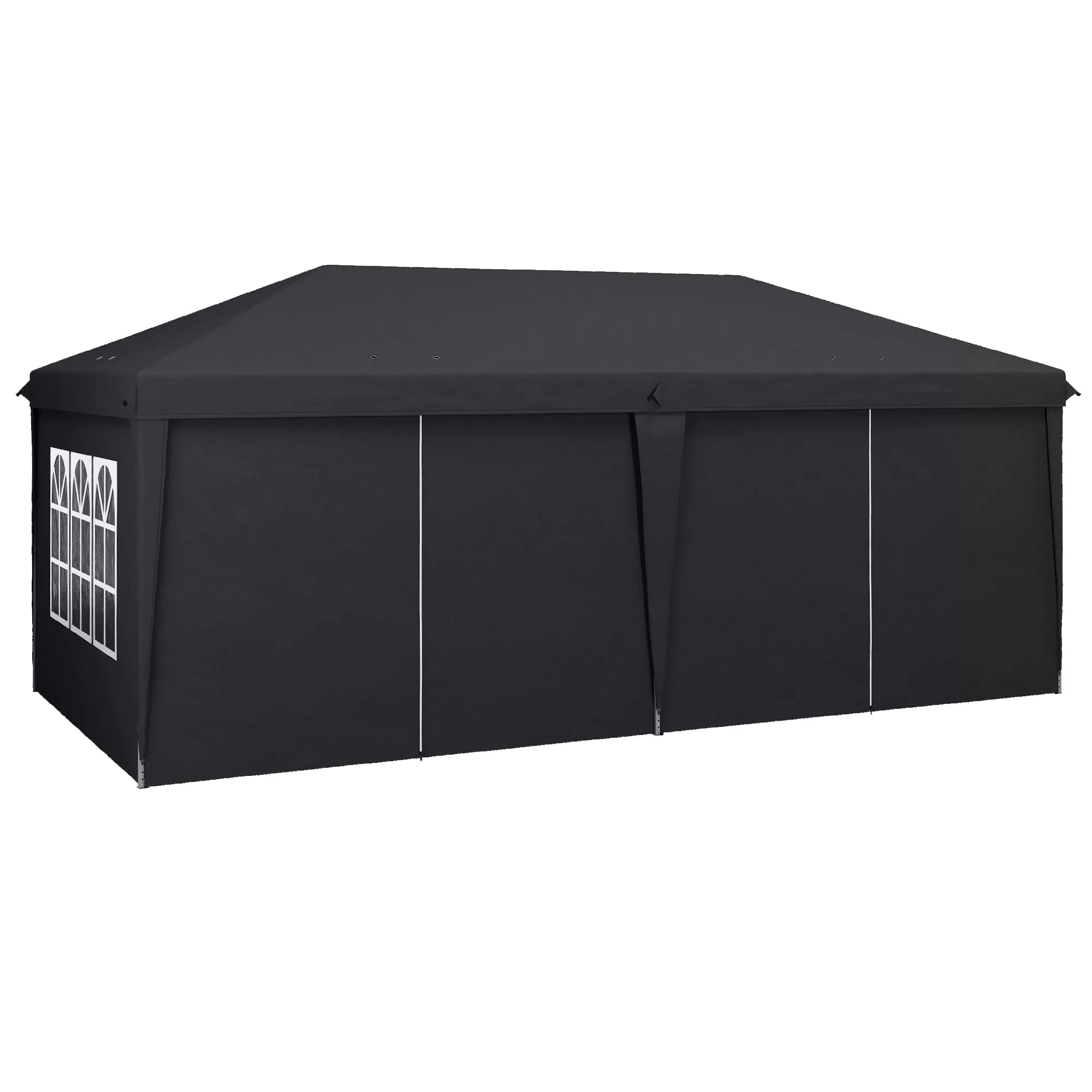 3 x 6 m Garden Pop Up Gazebo, Wedding Party Tent Marquee, Water Resistant Awning Canopy with Sidewalls, Windows, Carry Bag, Grey