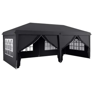3 x 6 m Garden Pop Up Gazebo, Wedding Party Tent Marquee, Water Resistant Awning Canopy with Sidewalls, Windows, Carry Bag, Grey