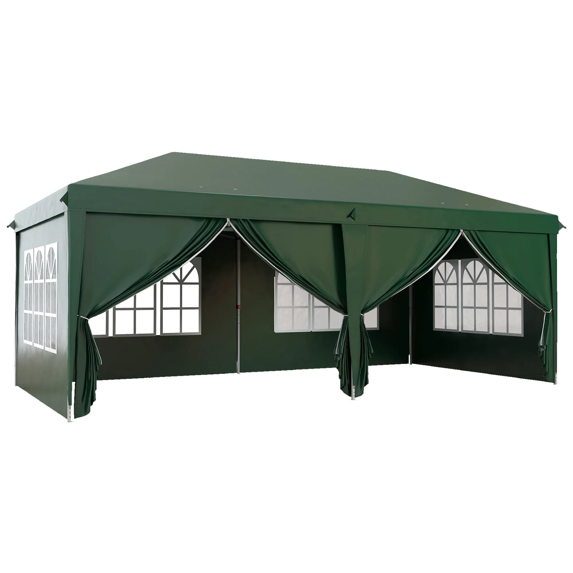 3 x 6 m Pop Up Gazebo with Sides and Windows, Height Adjustable Wedding Camping Party Tent Canopy Marquee with Storage Bag for Garden, Event, Green