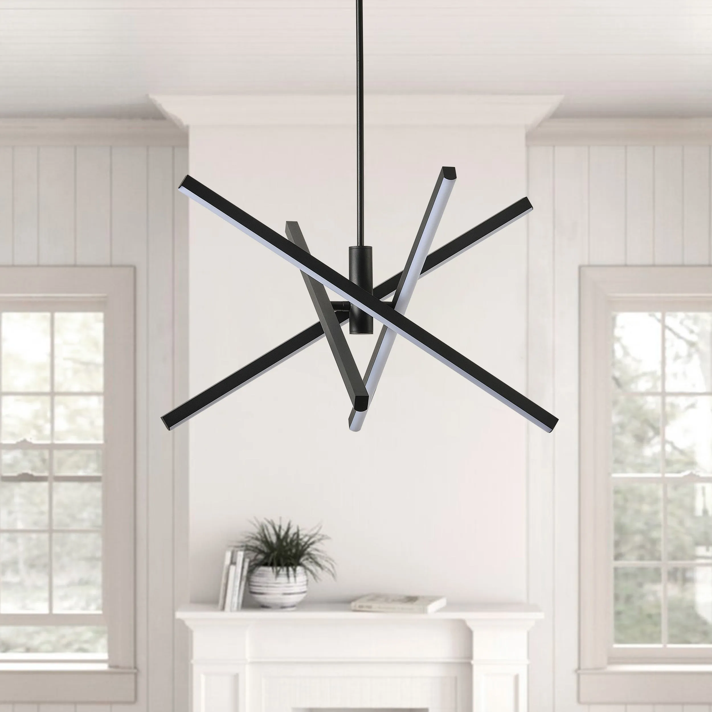 4-Light Modern Linear Black LED Ceiling Light