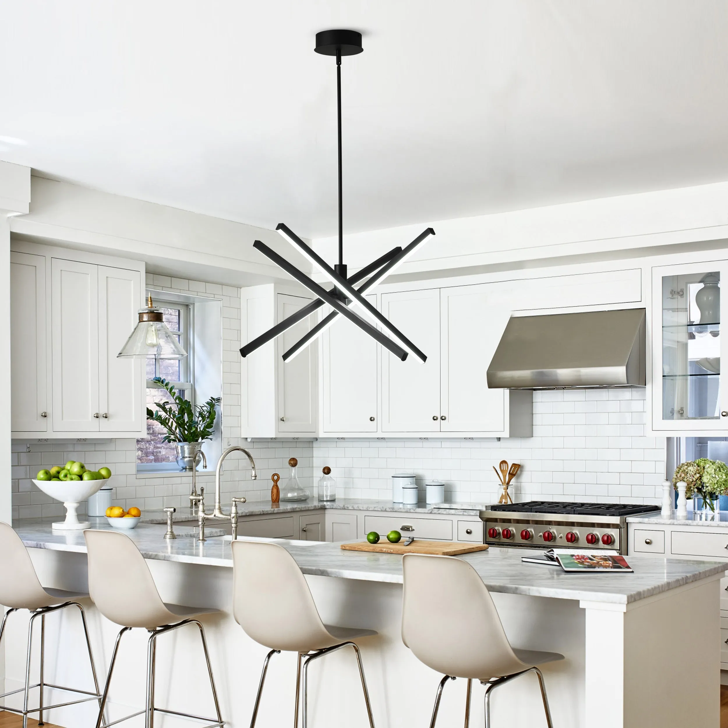 4-Light Modern Linear Black LED Ceiling Light