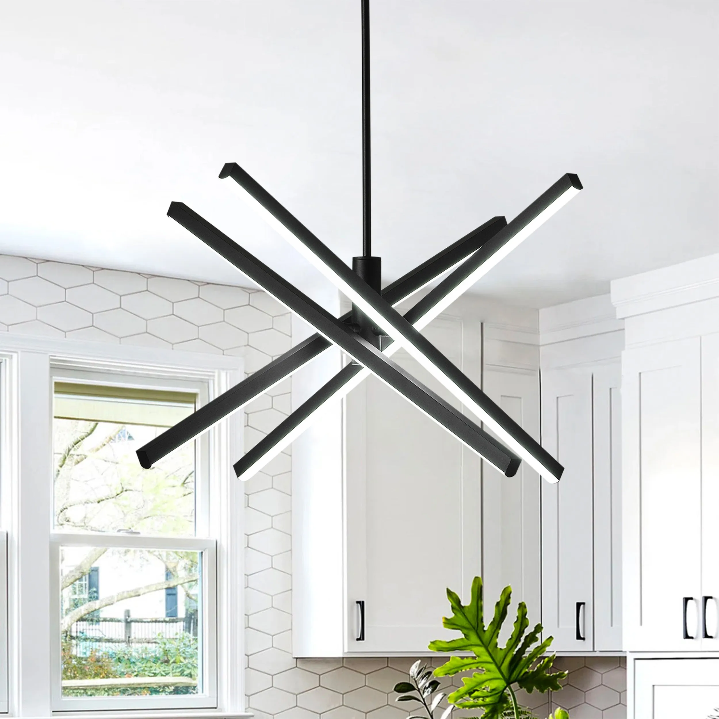 4-Light Modern Linear Black LED Ceiling Light