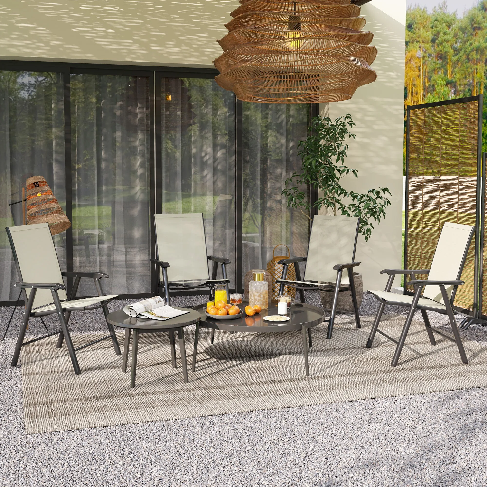 4-Piece Folding Dining Chair Set for Relaxing on Patio, Balcony, or Garden, Comfortable Outdoor Furniture with Armrests, Beige