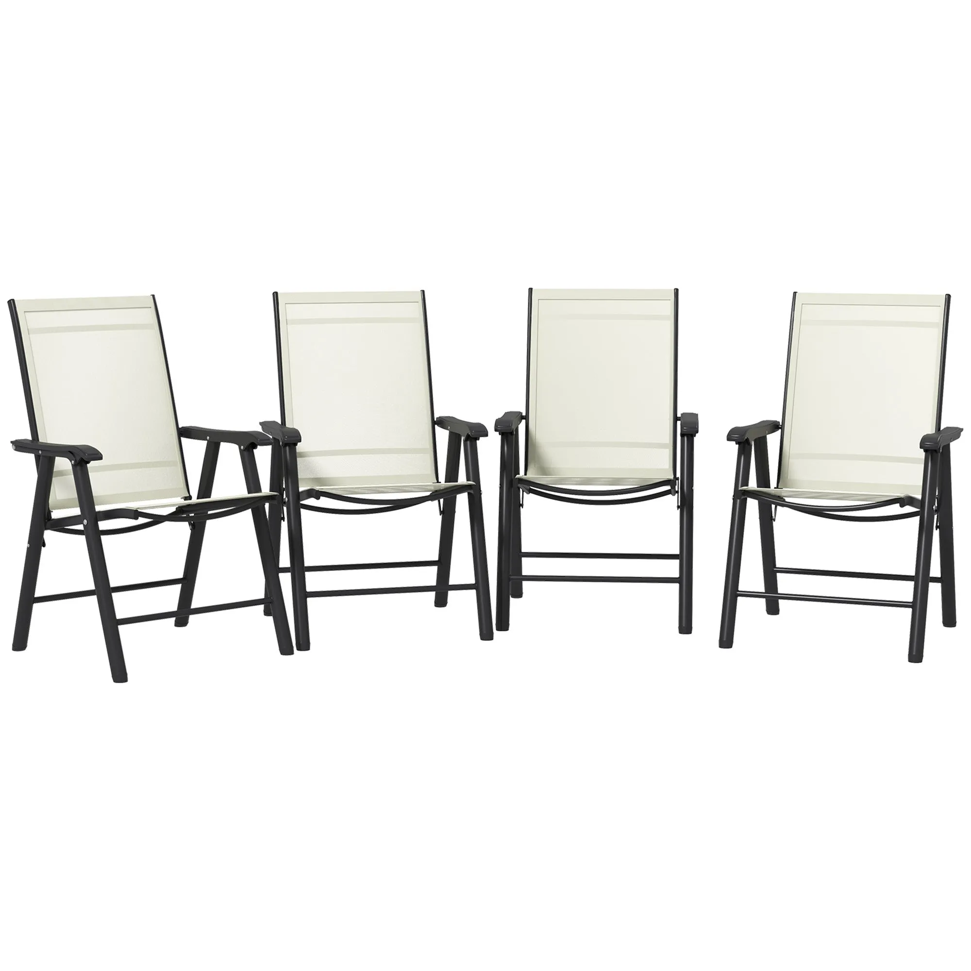 4-Piece Folding Dining Chair Set for Relaxing on Patio, Balcony, or Garden, Comfortable Outdoor Furniture with Armrests, Beige