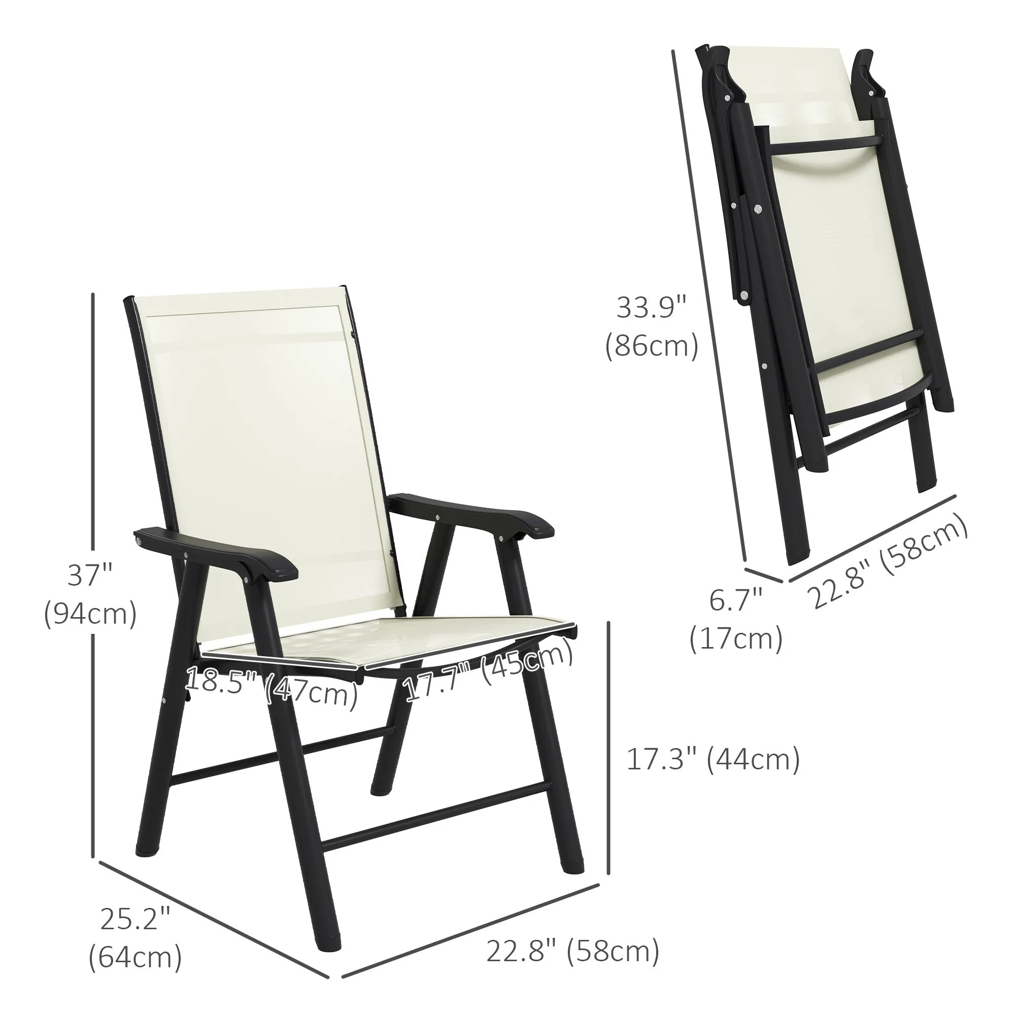 4-Piece Folding Dining Chair Set for Relaxing on Patio, Balcony, or Garden, Comfortable Outdoor Furniture with Armrests, Beige