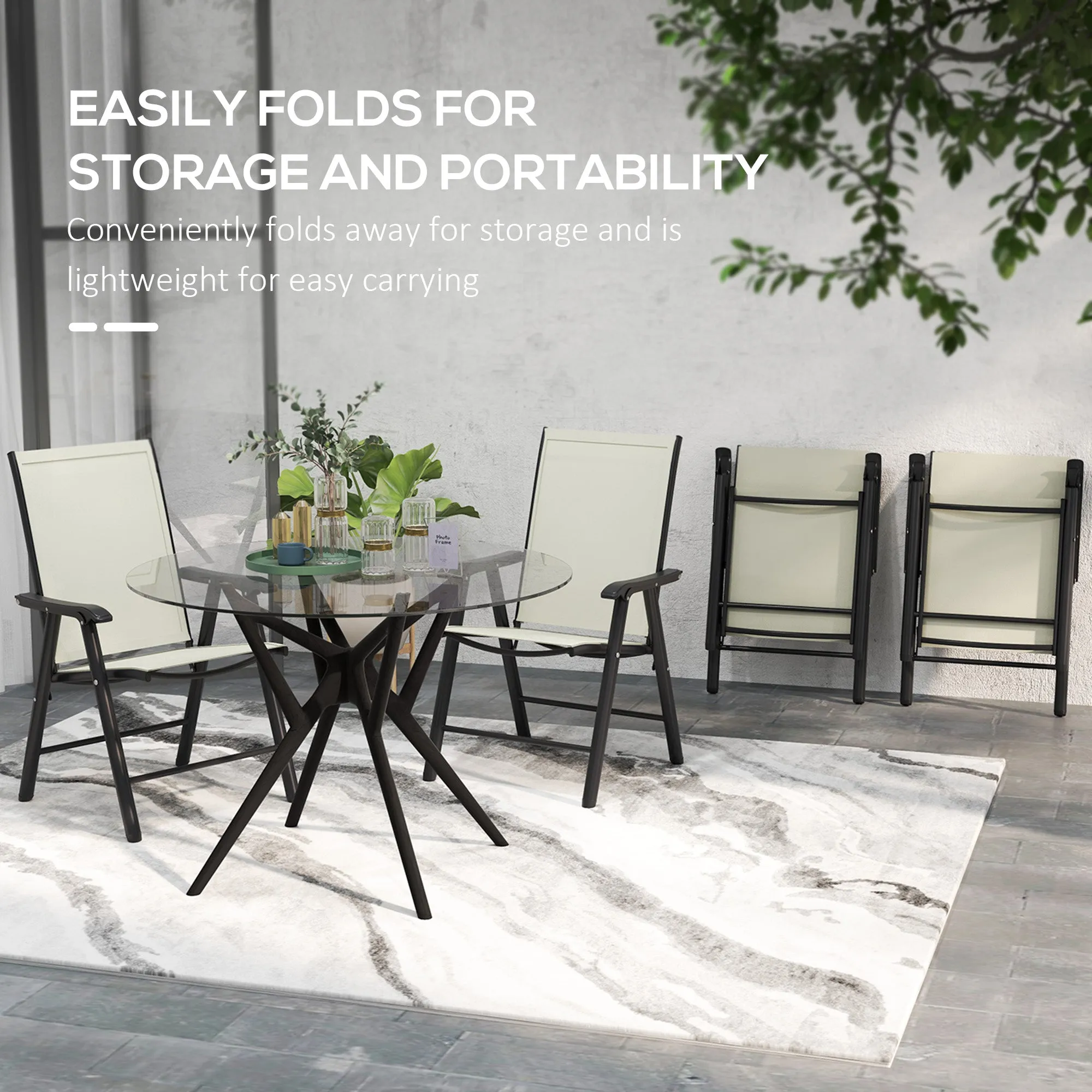 4-Piece Folding Dining Chair Set for Relaxing on Patio, Balcony, or Garden, Comfortable Outdoor Furniture with Armrests, Beige