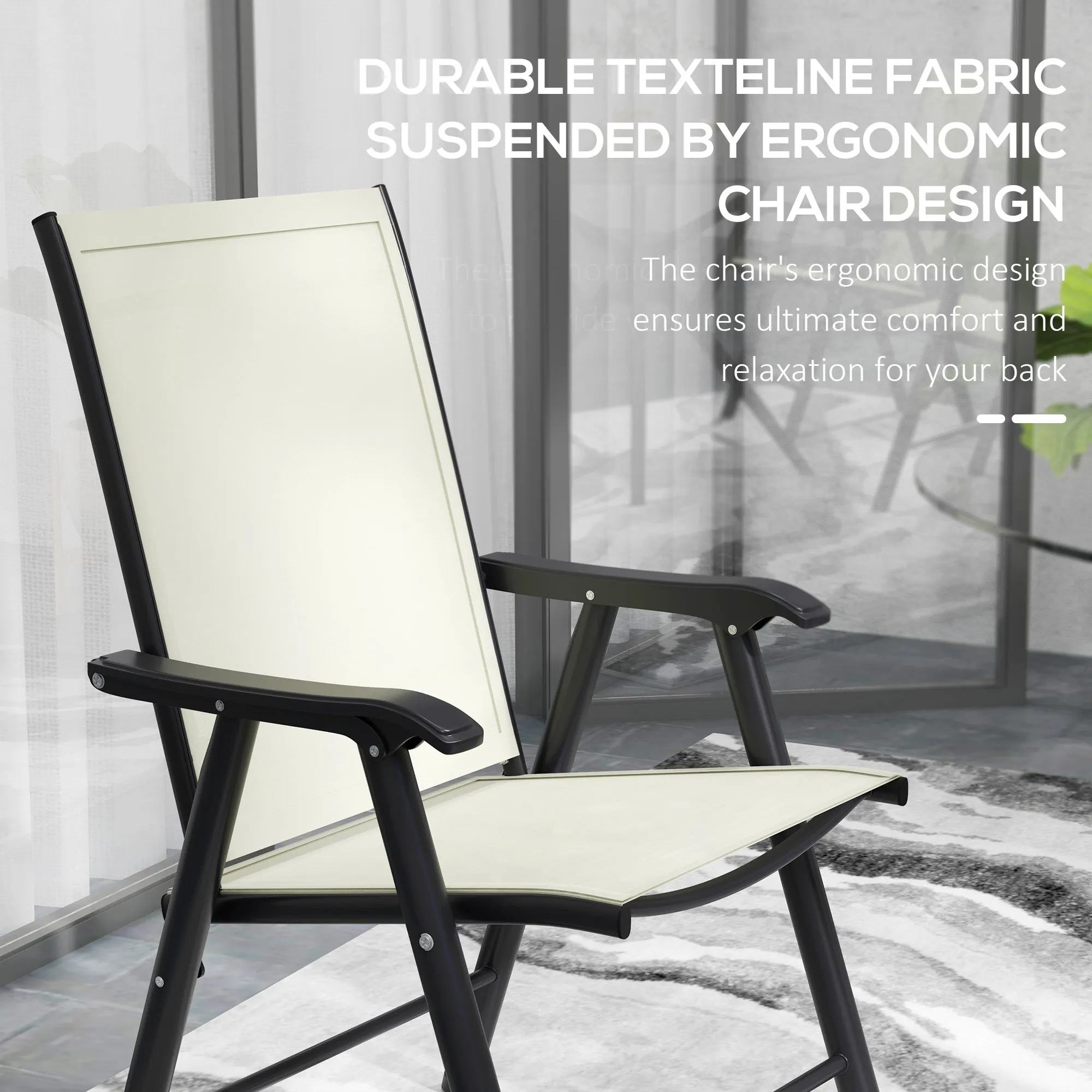 4-Piece Folding Dining Chair Set for Relaxing on Patio, Balcony, or Garden, Comfortable Outdoor Furniture with Armrests, Beige