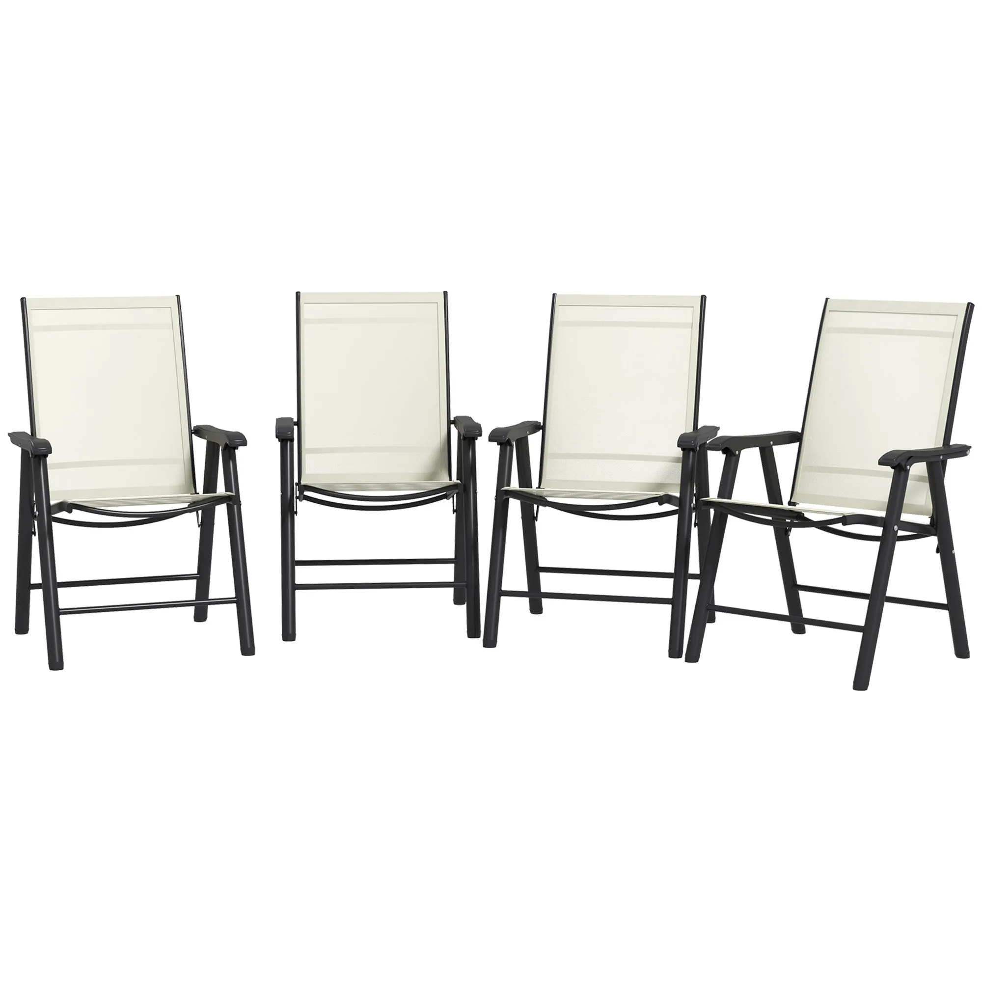 4-Piece Folding Dining Chair Set for Relaxing on Patio, Balcony, or Garden, Comfortable Outdoor Furniture with Armrests, Beige