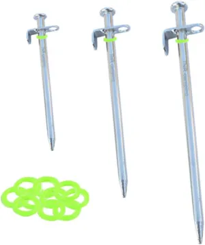 4Pcs Durable Steel Tent Stakes Outdoor Awning Nails for Camping Pegs with Fluorescent Rings Heavy Duty Ground Anchors for Tents and Tarps