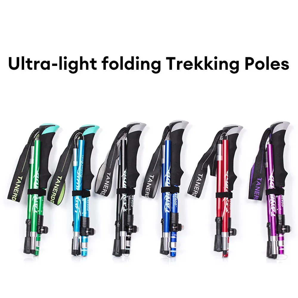 5-Section Folding Trekking Pole Aluminum Alloy Walking Stick Outdoor Hiking Climbing Pole Elderly Canes with Storage Bag