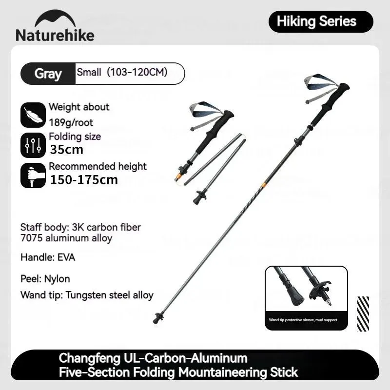 5-Section Folding Trekking Pole: Carbon Fiber and Aluminum Alloy Ultralight Walking Stick for Hiking and Climbing