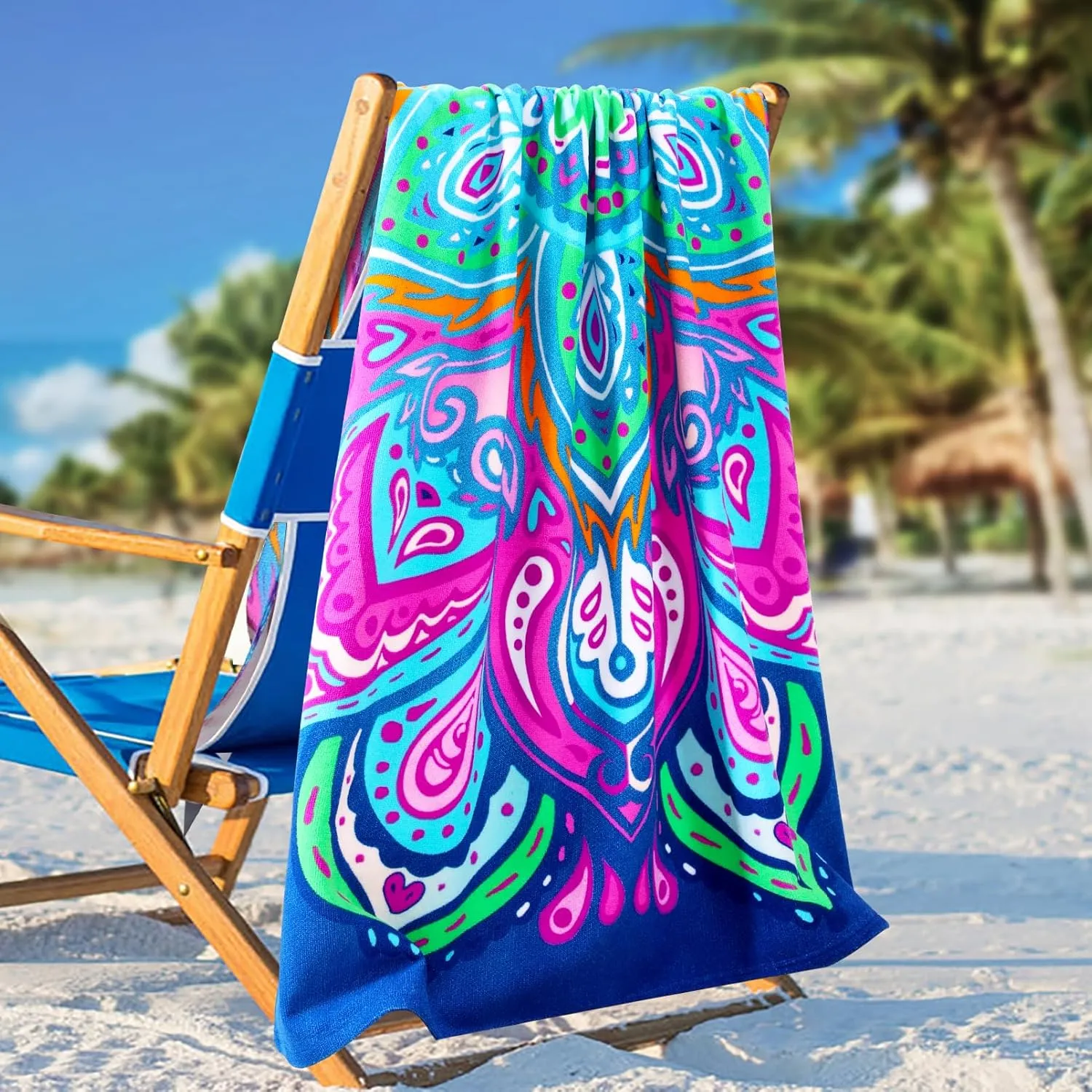 6 Packs Oversized Terry Beach Towel Set 36 x 72 Soft Thin Extra Large Big Pool Swim Camping Bulk Towels Blanket Clearance XL Travel Adult Essentials Accessories Must Haves Vacation Bohemia Flower