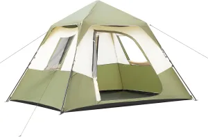 6 Person Instant Cabin Tent, Camping Tent Setup in 60 Seconds with Rainfly & Windproof with Carry Bag for Family Camping & Hiking,Green