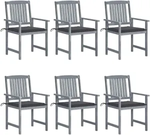 6-Piece Solid Acacia Wood Patio Chairs Set with Gray Cushions, Outdoor Furniture for Poolside Backyard Lawn Tanning Lounge (Gray Wash Finish, Weather-Resistant)