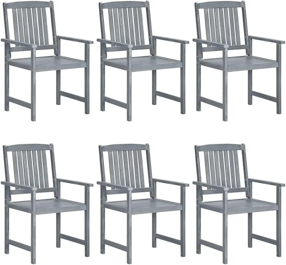 6-Piece Solid Acacia Wood Patio Chairs Set with Gray Cushions, Outdoor Furniture for Poolside Backyard Lawn Tanning Lounge (Gray Wash Finish, Weather-Resistant)