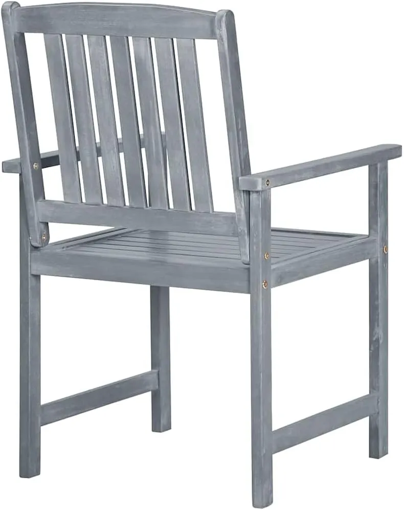 6-Piece Solid Acacia Wood Patio Chairs Set with Gray Cushions, Outdoor Furniture for Poolside Backyard Lawn Tanning Lounge (Gray Wash Finish, Weather-Resistant)