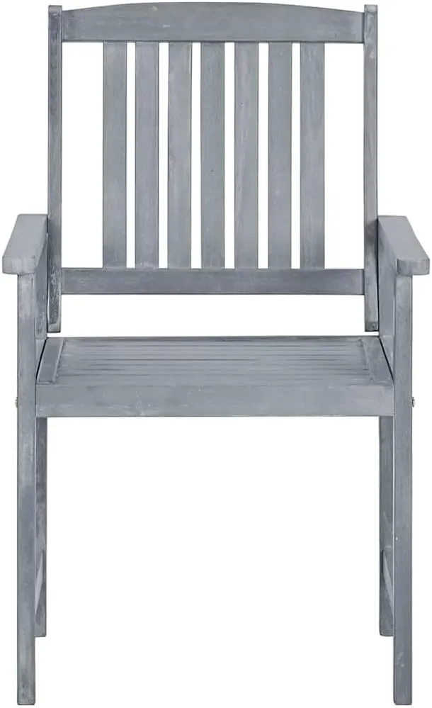 6-Piece Solid Acacia Wood Patio Chairs Set with Gray Cushions, Outdoor Furniture for Poolside Backyard Lawn Tanning Lounge (Gray Wash Finish, Weather-Resistant)