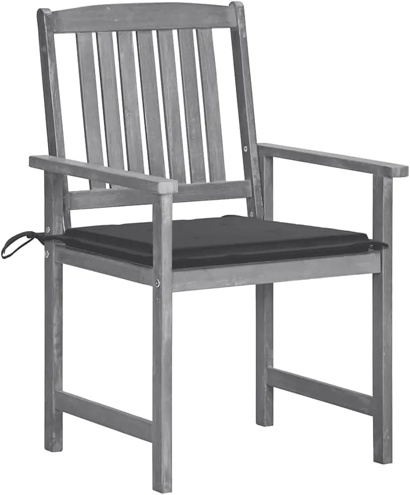 6-Piece Solid Acacia Wood Patio Chairs Set with Gray Cushions, Outdoor Furniture for Poolside Backyard Lawn Tanning Lounge (Gray Wash Finish, Weather-Resistant)