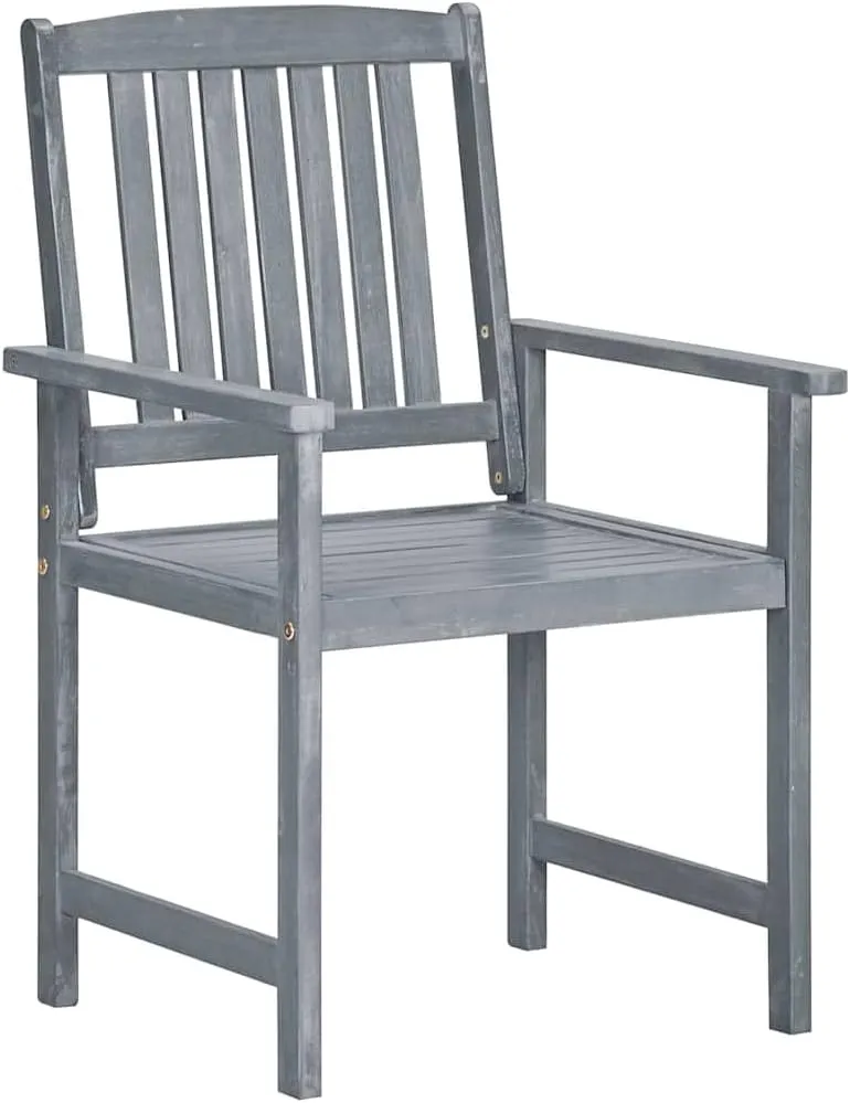 6-Piece Solid Acacia Wood Patio Chairs Set with Gray Cushions, Outdoor Furniture for Poolside Backyard Lawn Tanning Lounge (Gray Wash Finish, Weather-Resistant)