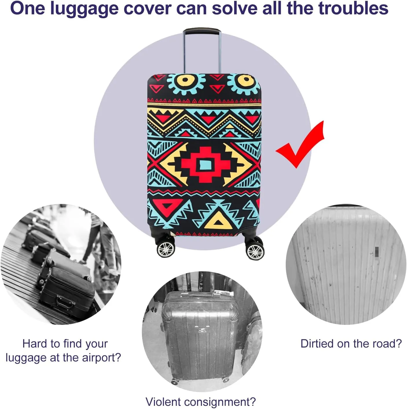 7-Mi Travel Luggage Cover Elastic Sleeve 26"-28" Anti-Scratch Suitcase Protector Cover Size L, Bohemia