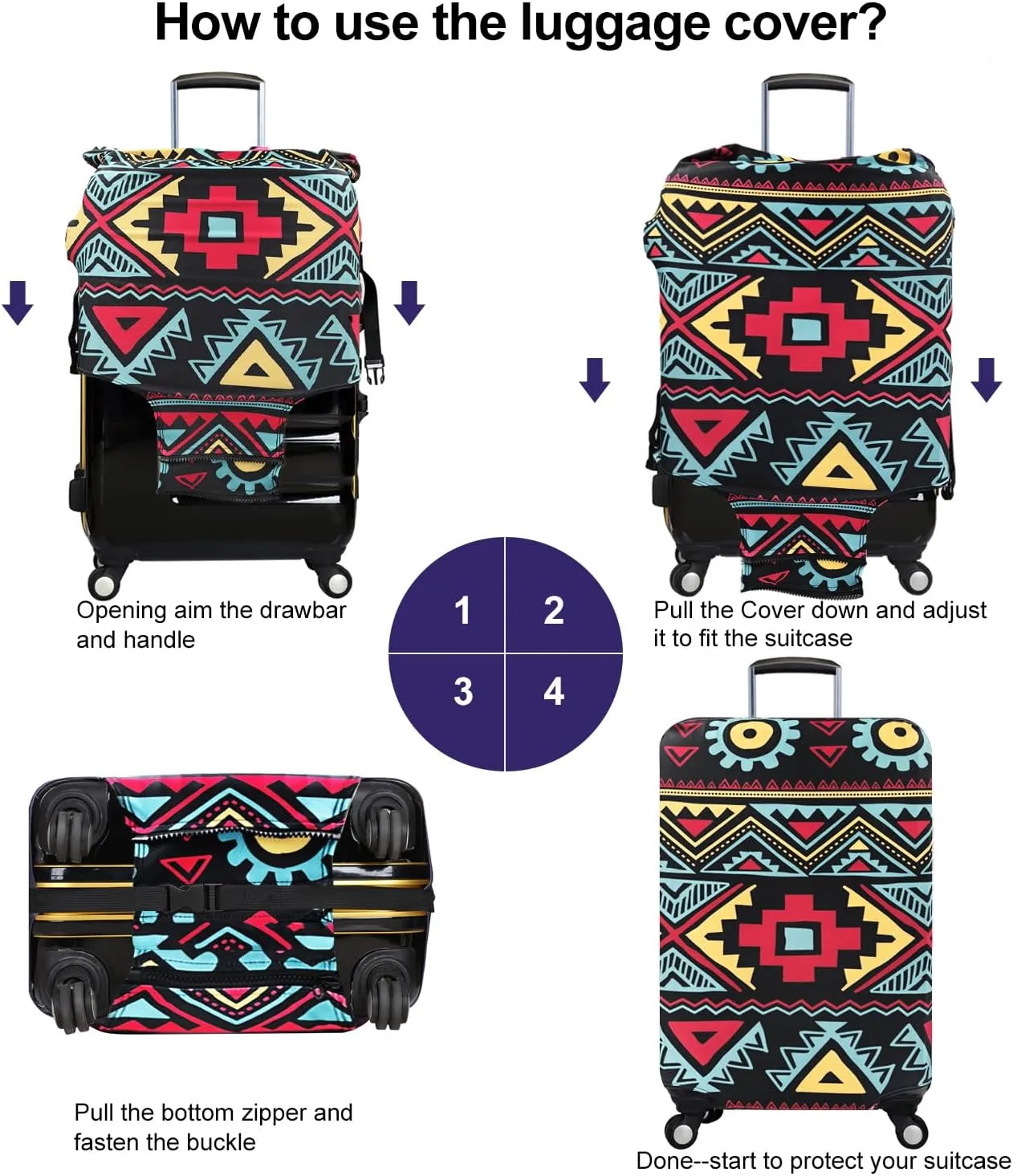 7-Mi Travel Luggage Cover Elastic Sleeve 26"-28" Anti-Scratch Suitcase Protector Cover Size L, Bohemia