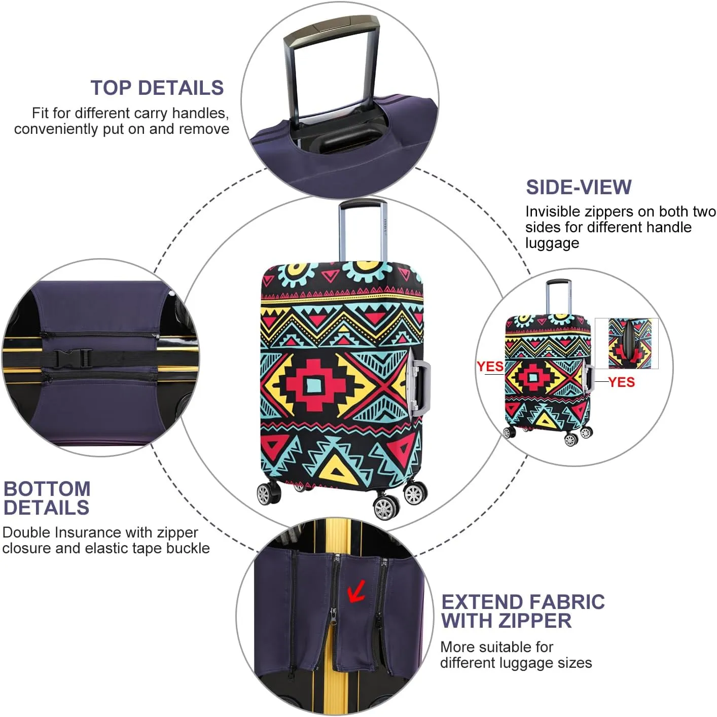 7-Mi Travel Luggage Cover Elastic Sleeve 26"-28" Anti-Scratch Suitcase Protector Cover Size L, Bohemia