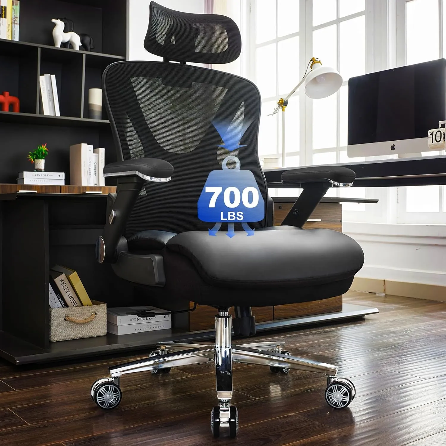 700lbs Ergonomic Office Chair,Upgrade Big and Tall Office Chairs for Heavy People,Mesh High Back Desk Chair with 5D Flip Arms Large Wheels,Adjustable Headrest & Lumbar Support,Wide Executive Chairs