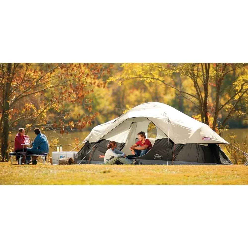 8-Person Camping Tent, Weatherproof Family Tent with Room Dividers, Rainfly, and Adjustable Ventilation