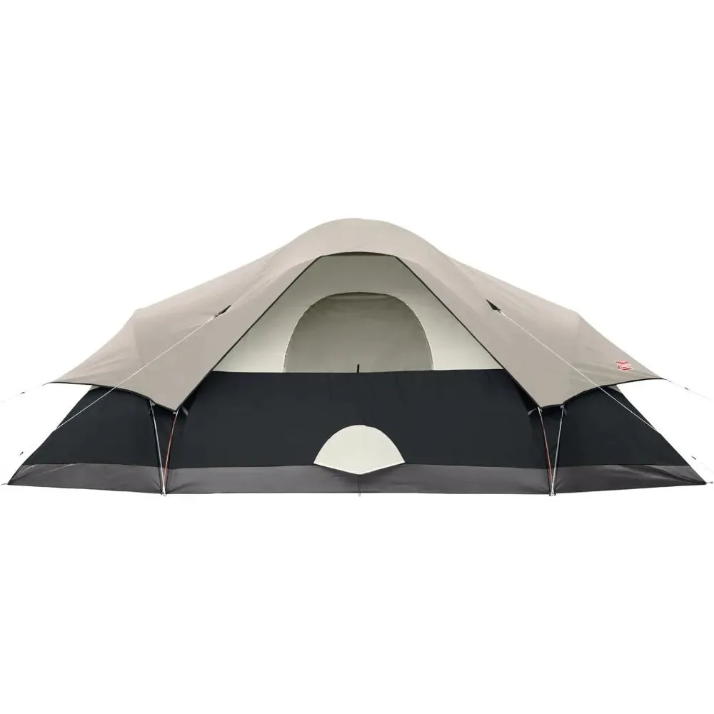 8-Person Camping Tent, Weatherproof Family Tent with Room Dividers, Rainfly, and Adjustable Ventilation