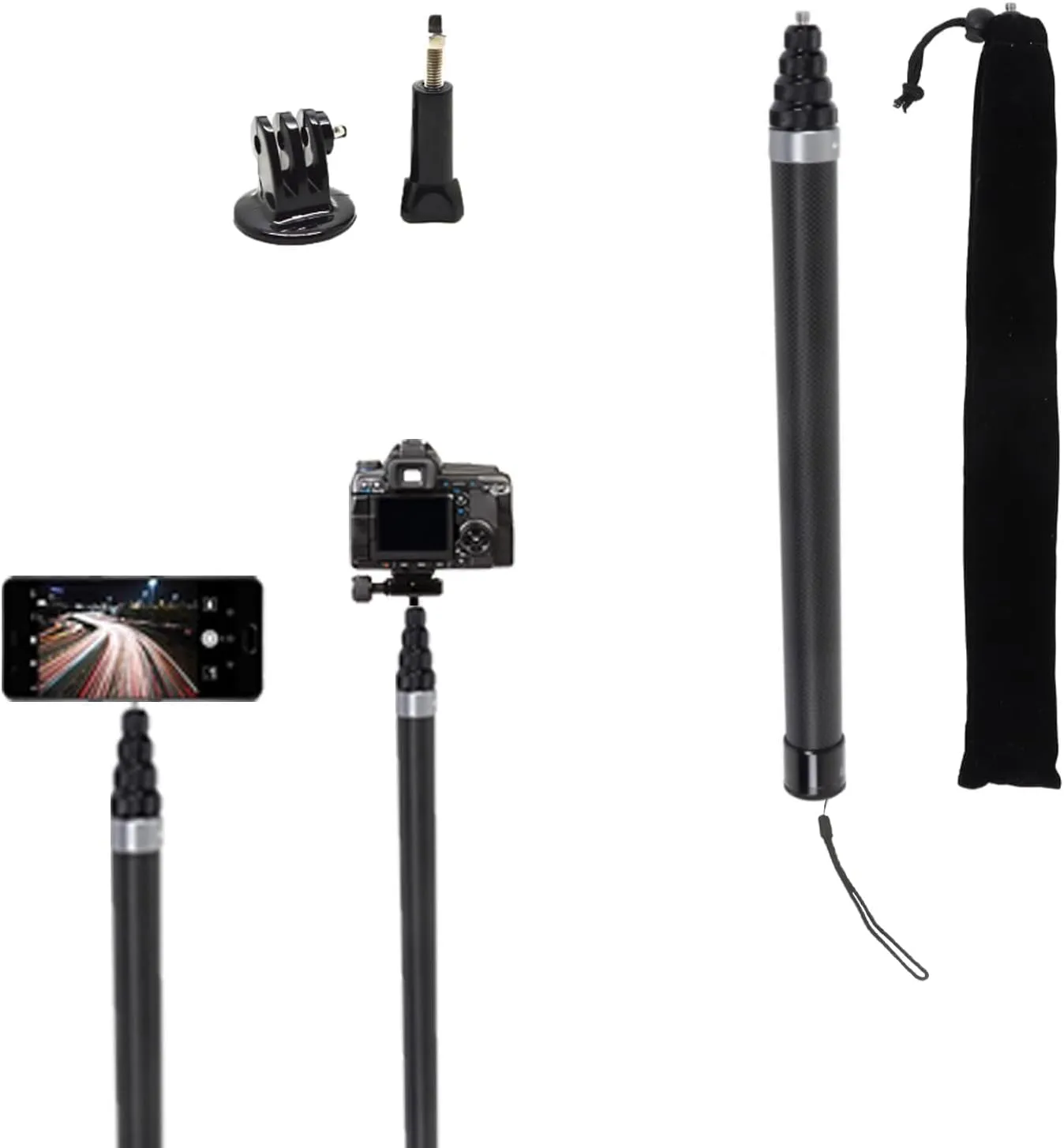 9.8ft Long Invisible Selfie Stick - Carbon Fiber Monopod (110in/280cm) for X4, X3, ONE X2, ONE R, ONE X, GO 3S, 3, 2 - Lightweight & Portable Extension Pole for 360 Cameras