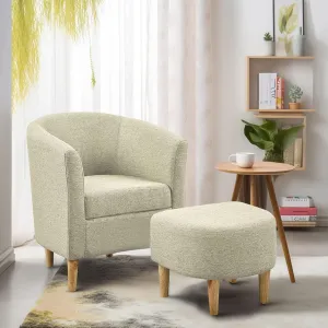 Accent Chair, Barrel Chair with Ottoman Comfy Arm Mid Century Modern Footrest Set Comfortable Living Room Chairs Upholstered Club Tub Sofa for Bedroom Reading Beige Set of 1