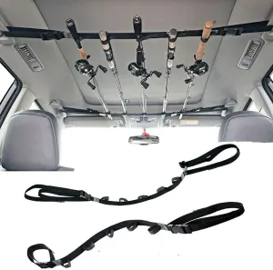 Adjustable Fishing Rod Holder – Easy Carrier Black Vehicle Fishing Pole Storage Rod Rack with 2 Straps for Car Vans SUV Truck Wagon Jeep Roof- 86.6 Inches Length
