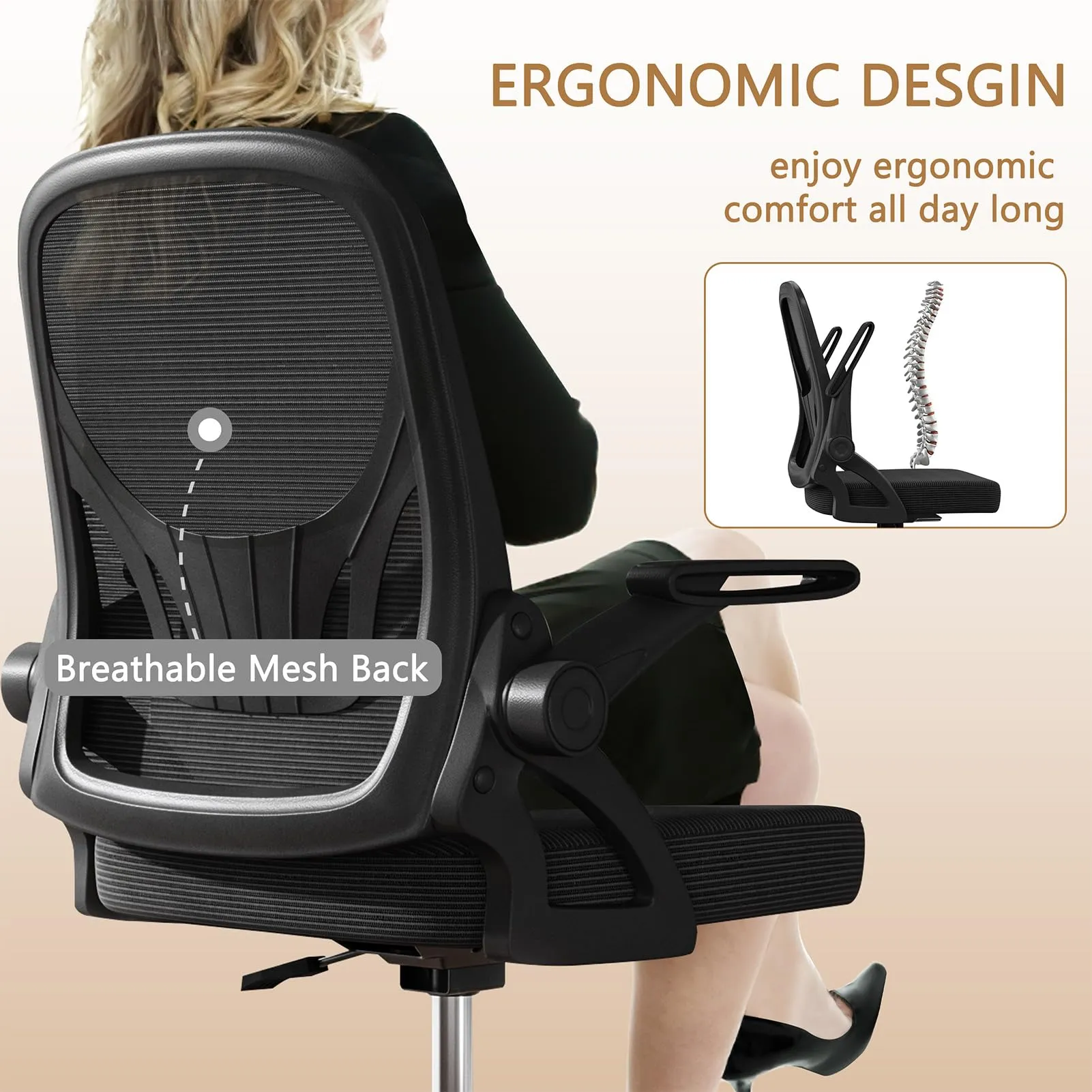 Alolo Drafting Chair with Flip-up Armrests,Tall Office Chair Adjustable Height and Ergonomic Standing Desk Chairs with Lumbar Support and Adjustable Footrest Ring（Black）