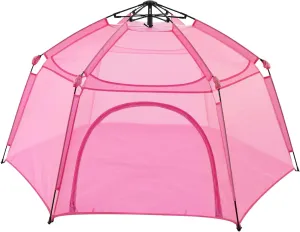Alvantor Pop Up Playpen- 7'x7'x44”Baby Playpens Large Kids Play Tent Portable and Foldable Playpen Indoor/Outdoor Play Yard with Protective Mesh, UV SPF 50  Sunshade, and Soft Foam Floor, Pink