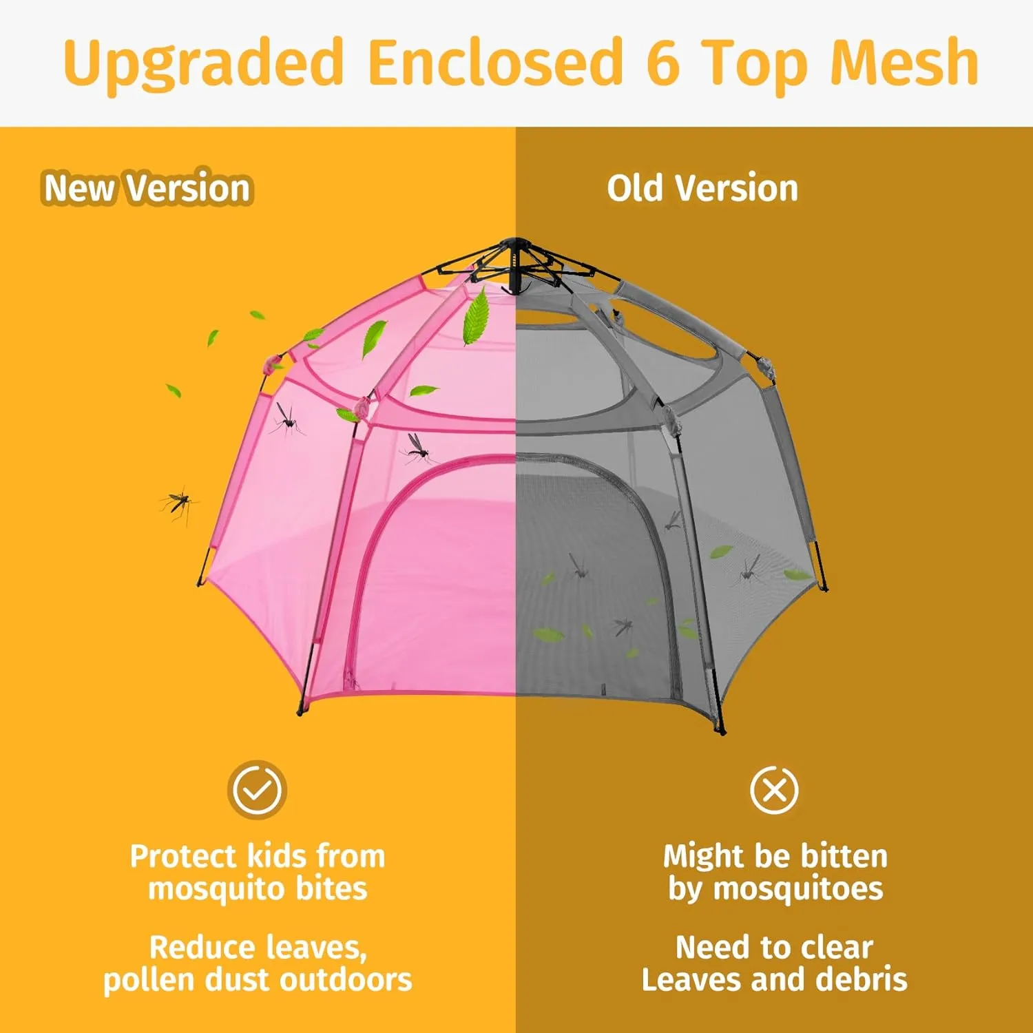 Alvantor Pop Up Playpen- 7'x7'x44”Baby Playpens Large Kids Play Tent Portable and Foldable Playpen Indoor/Outdoor Play Yard with Protective Mesh, UV SPF 50  Sunshade, and Soft Foam Floor, Pink