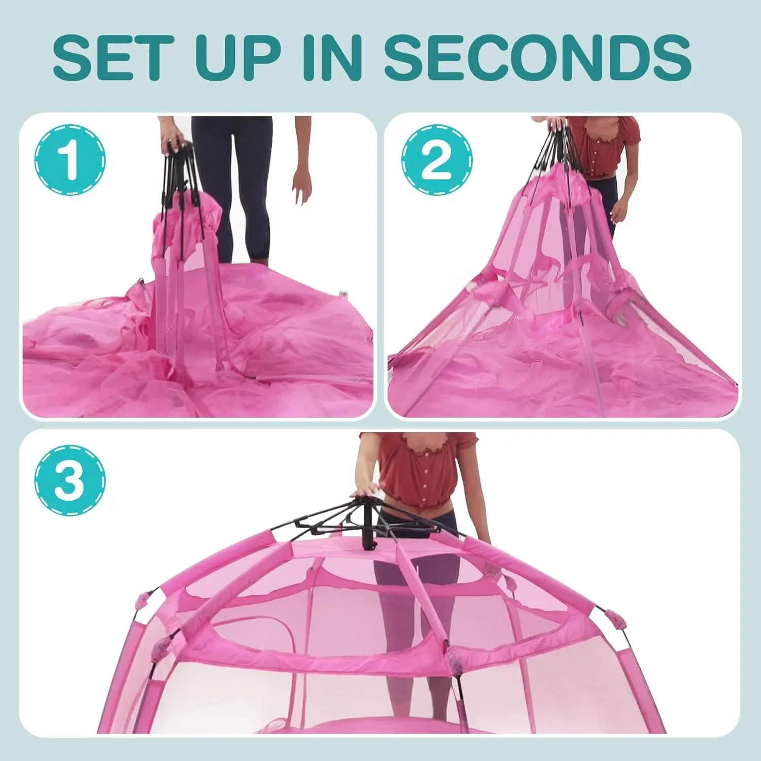 Alvantor Pop Up Playpen- 7'x7'x44”Baby Playpens Large Kids Play Tent Portable and Foldable Playpen Indoor/Outdoor Play Yard with Protective Mesh, UV SPF 50  Sunshade, and Soft Foam Floor, Pink