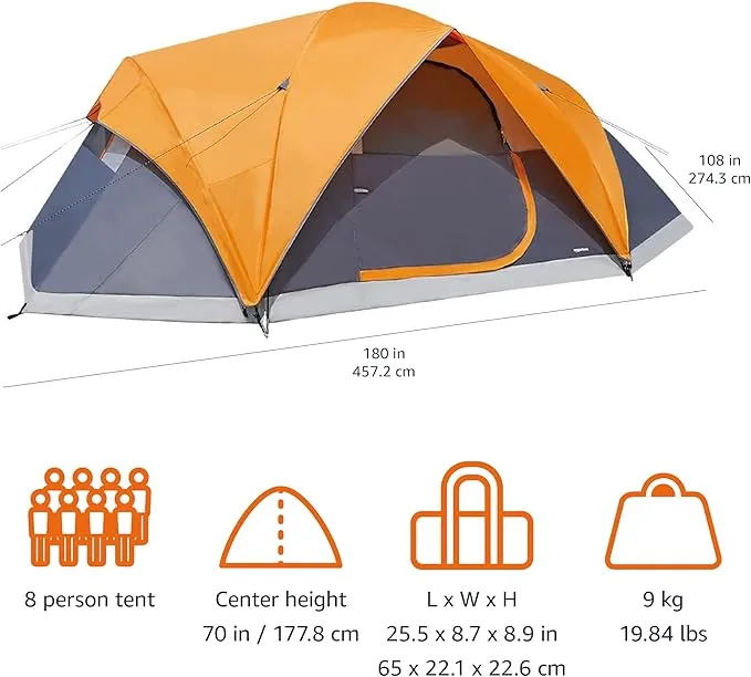 Amazon Basics Dome Camping Tent, 4/8 Person