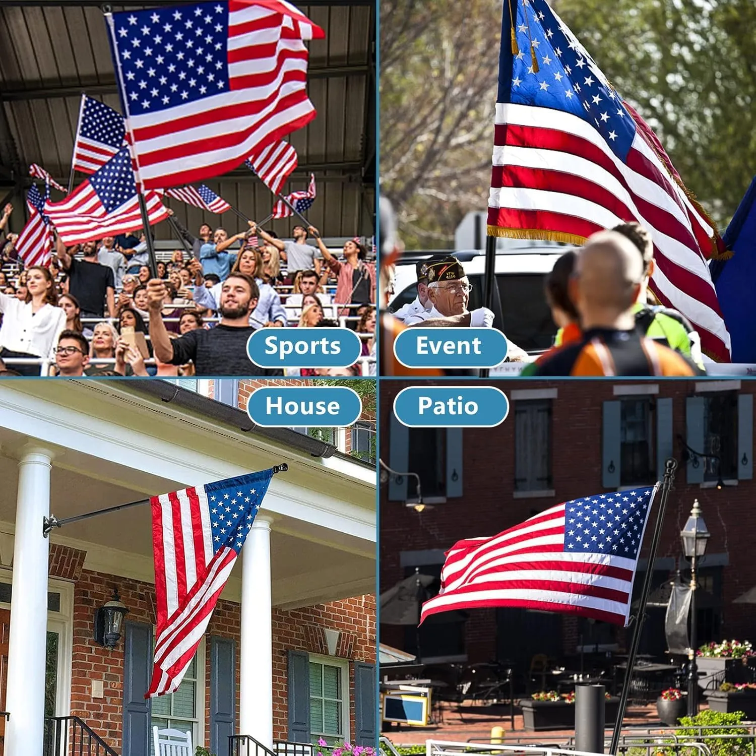 American Flag with Pole - Includes 5ft Heavy Duty Flag Pole Holder for Outside House,3x5 Embroidered US Flag and Wall Mount Bracket,Tangle Free Flagpoles Kit for Porch,Garage,Outdoor