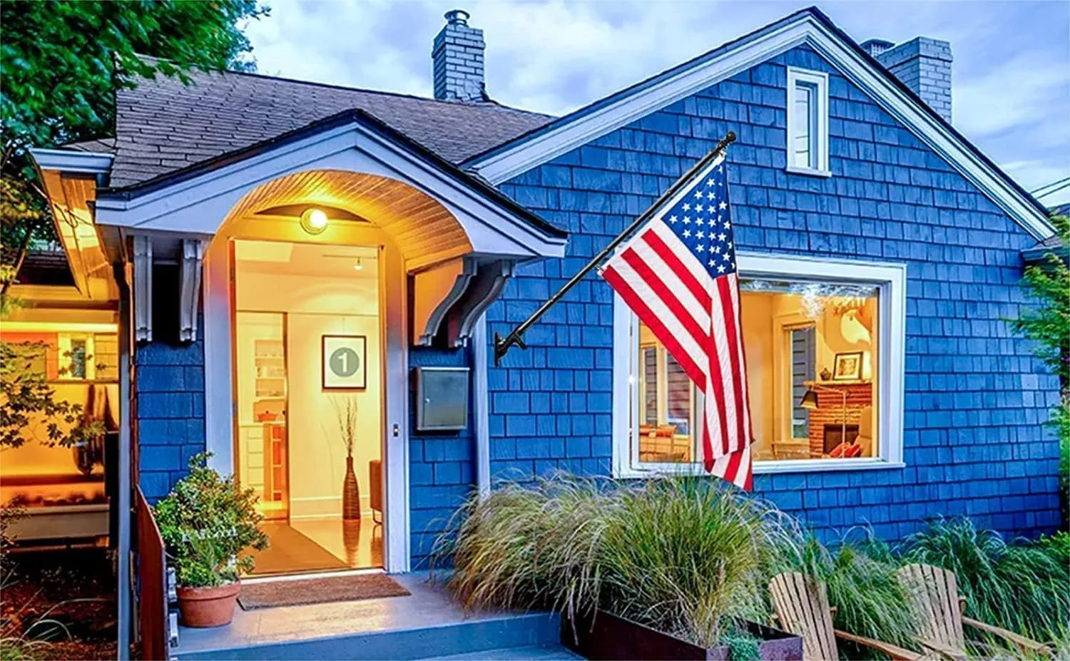 American Flag with Pole - Includes 5ft Heavy Duty Flag Pole Holder for Outside House,3x5 Embroidered US Flag and Wall Mount Bracket,Tangle Free Flagpoles Kit for Porch,Garage,Outdoor