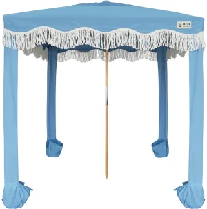 AMMSUN Beach Cabana with Fringe, 6'×6' Boho Beach Canopy with Tassels, Easy Set up & Premium Wood Pole, Cabana Tent with Sand Pockets, Instant Sun Shade for Sand, Garden, Patio, Blue