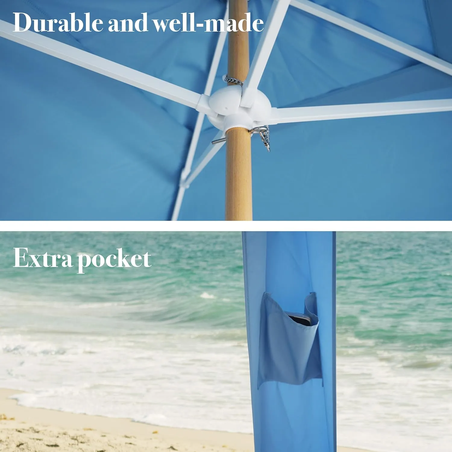 AMMSUN Beach Cabana with Fringe, 6'×6' Boho Beach Canopy with Tassels, Easy Set up & Premium Wood Pole, Cabana Tent with Sand Pockets, Instant Sun Shade for Sand, Garden, Patio, Blue