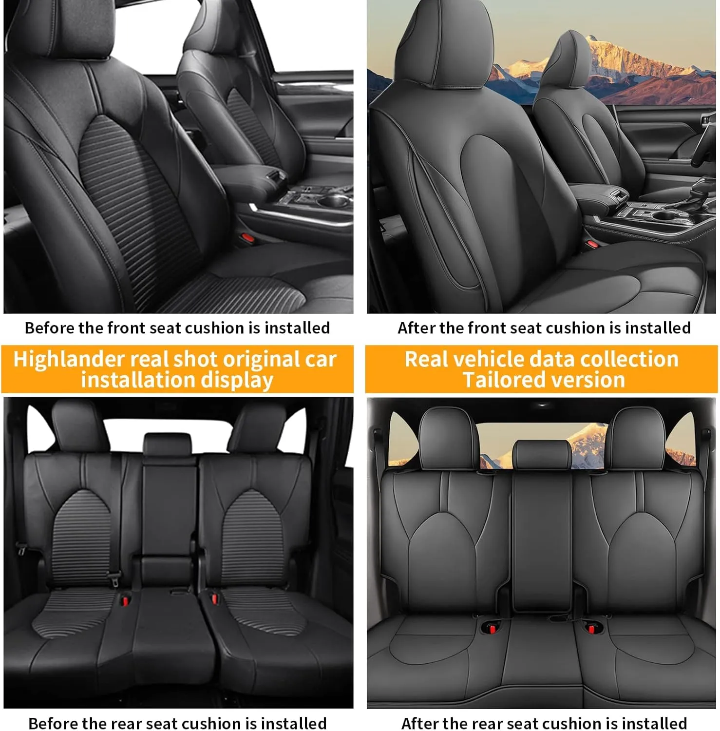 AOMSAZTO Custom Fit Car Seat Covers for Toyota Highlander 2020 2021 2022 2023 2024 2025 - (Three-Rows 8 Seats,Second Row 40/60 Split) Faux Leather Deep Gray