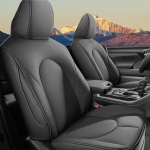 AOMSAZTO Custom Fit Car Seat Covers for Toyota Highlander 2020 2021 2022 2023 2024 2025 - (Three-Rows 8 Seats,Second Row 40/60 Split) Faux Leather Deep Gray