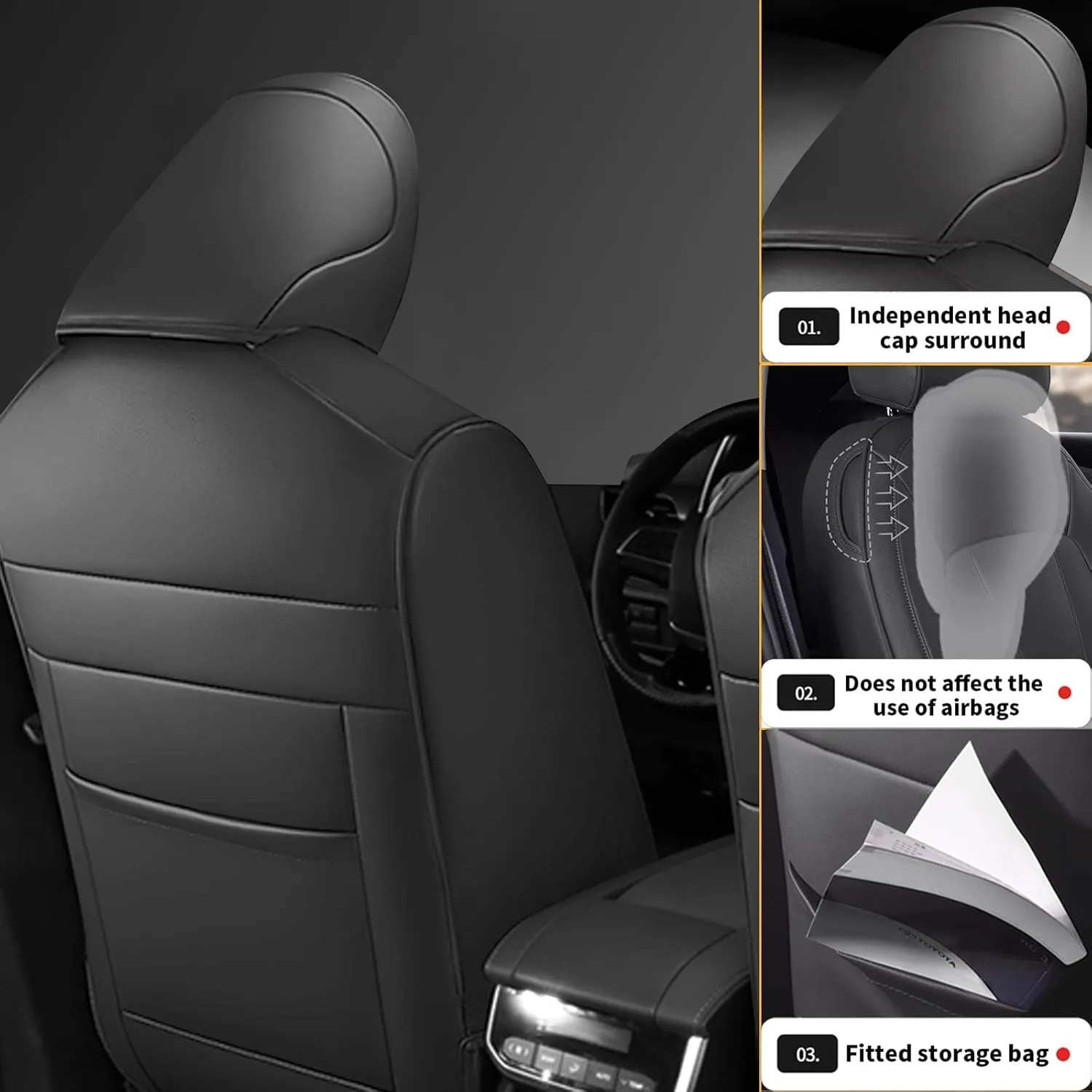AOMSAZTO Custom Fit Car Seat Covers for Toyota Highlander 2020 2021 2022 2023 2024 2025 - (Three-Rows 8 Seats,Second Row 40/60 Split) Faux Leather Deep Gray